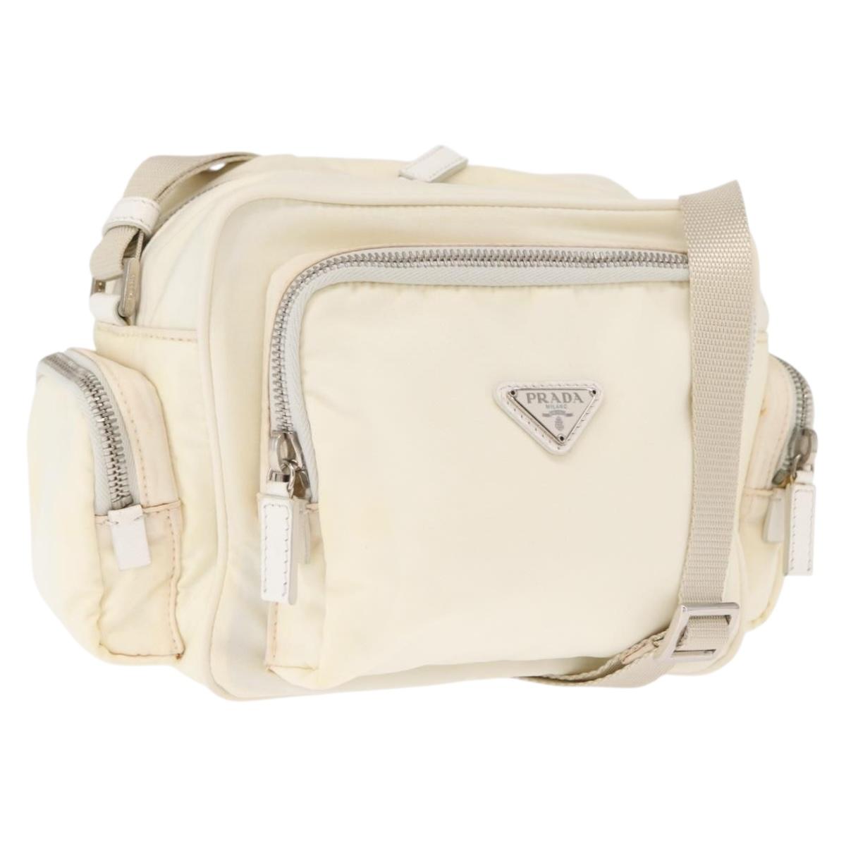 PRADA Shoulder Bag Nylon White Silver Auth 164214