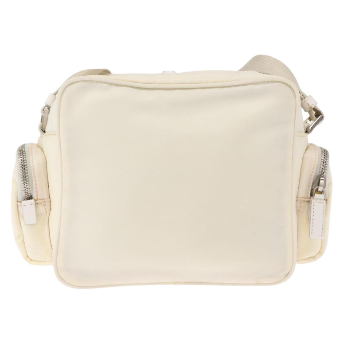 PRADA Shoulder Bag Nylon White Silver Auth 164214