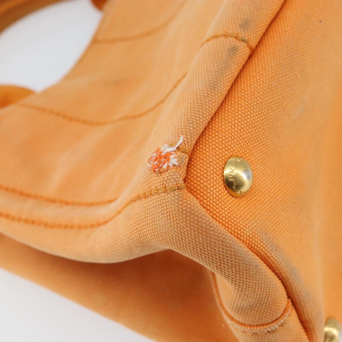 PRADA Canapa PM Hand Bag Canvas Orange Gold Auth 164219
