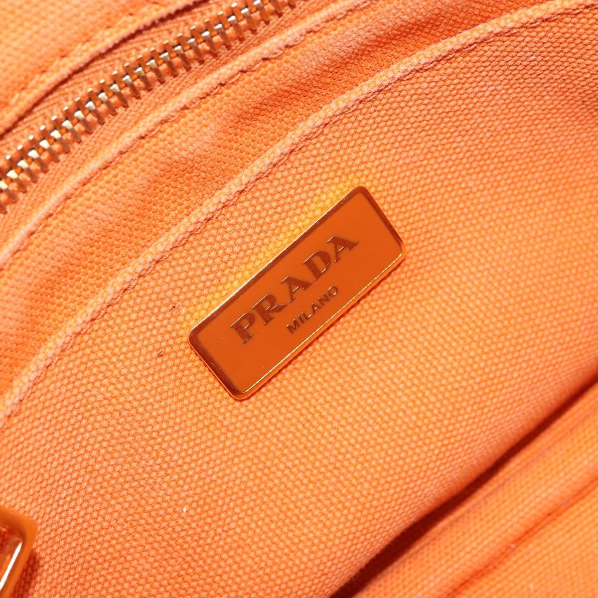 PRADA Canapa PM Hand Bag Canvas Orange Gold Auth 164219