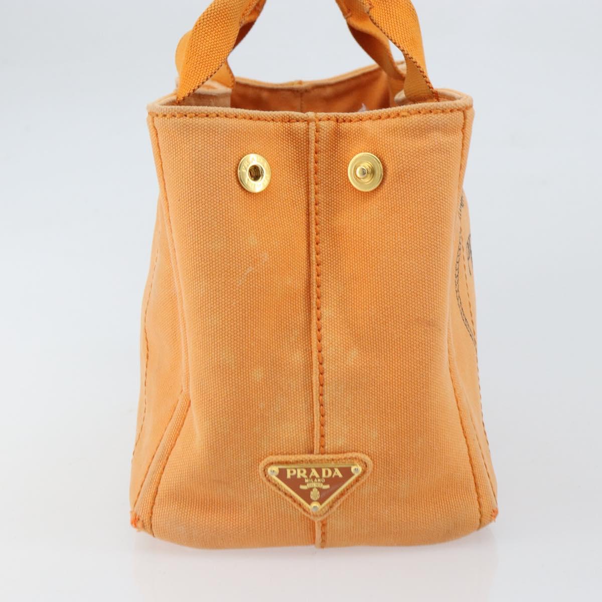 PRADA Canapa PM Hand Bag Canvas Orange Gold Auth 164219