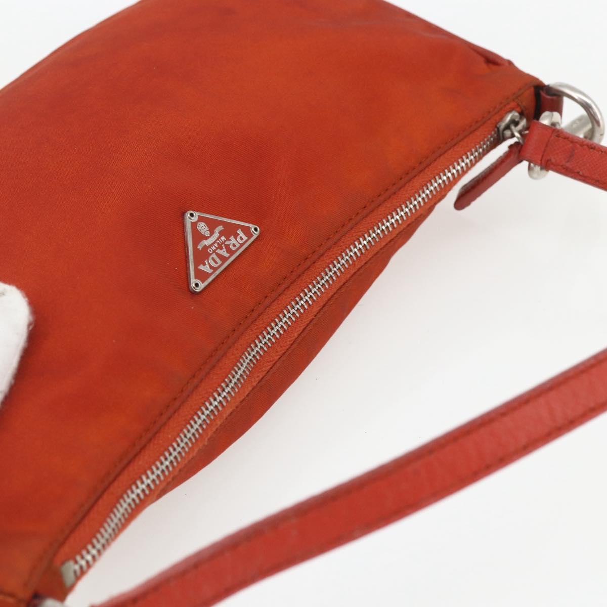 PRADA Accessory Pouch Nylon Orange Silver Auth 164220