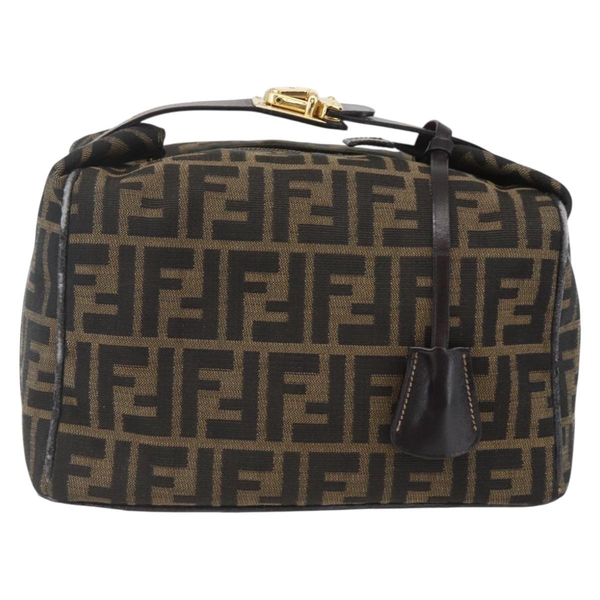 FENDI Zucca Canvas Vanity Pouch Black Brown Auth 164221