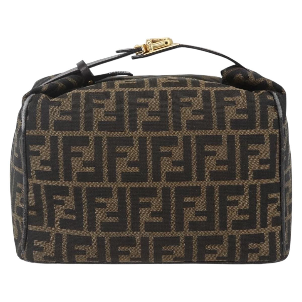 FENDI Zucca Canvas Vanity Pouch Black Brown Auth 164221