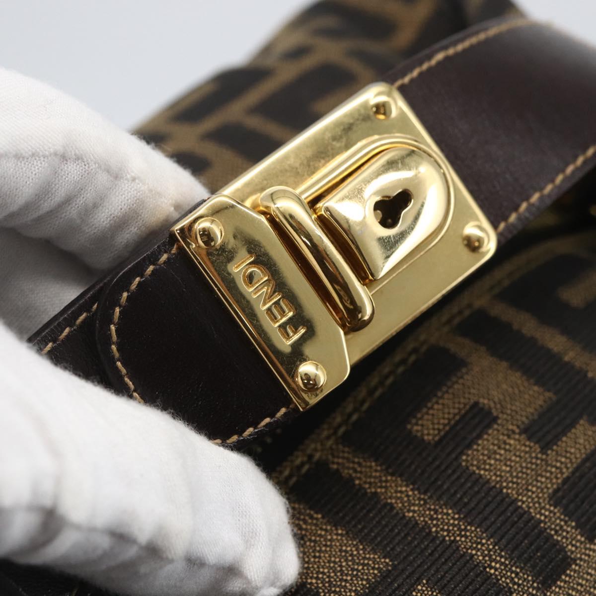 FENDI Zucca Canvas Vanity Pouch Black Brown Auth 164221