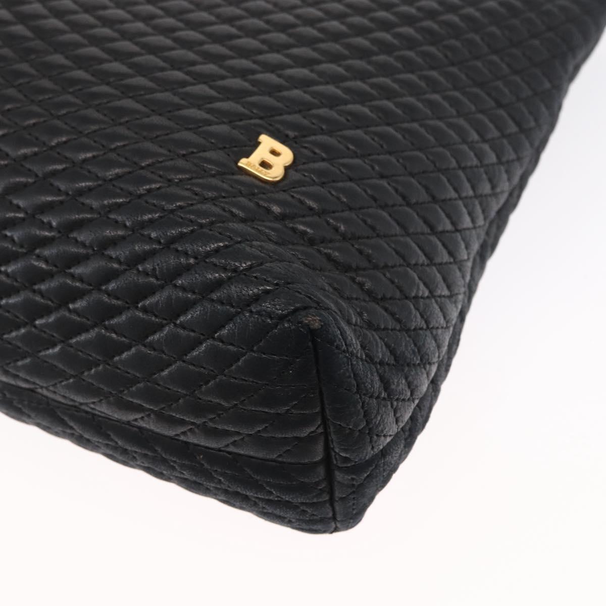 BALLY Quilted Chain Shoulder Bag Leather Black Gold Auth 164225