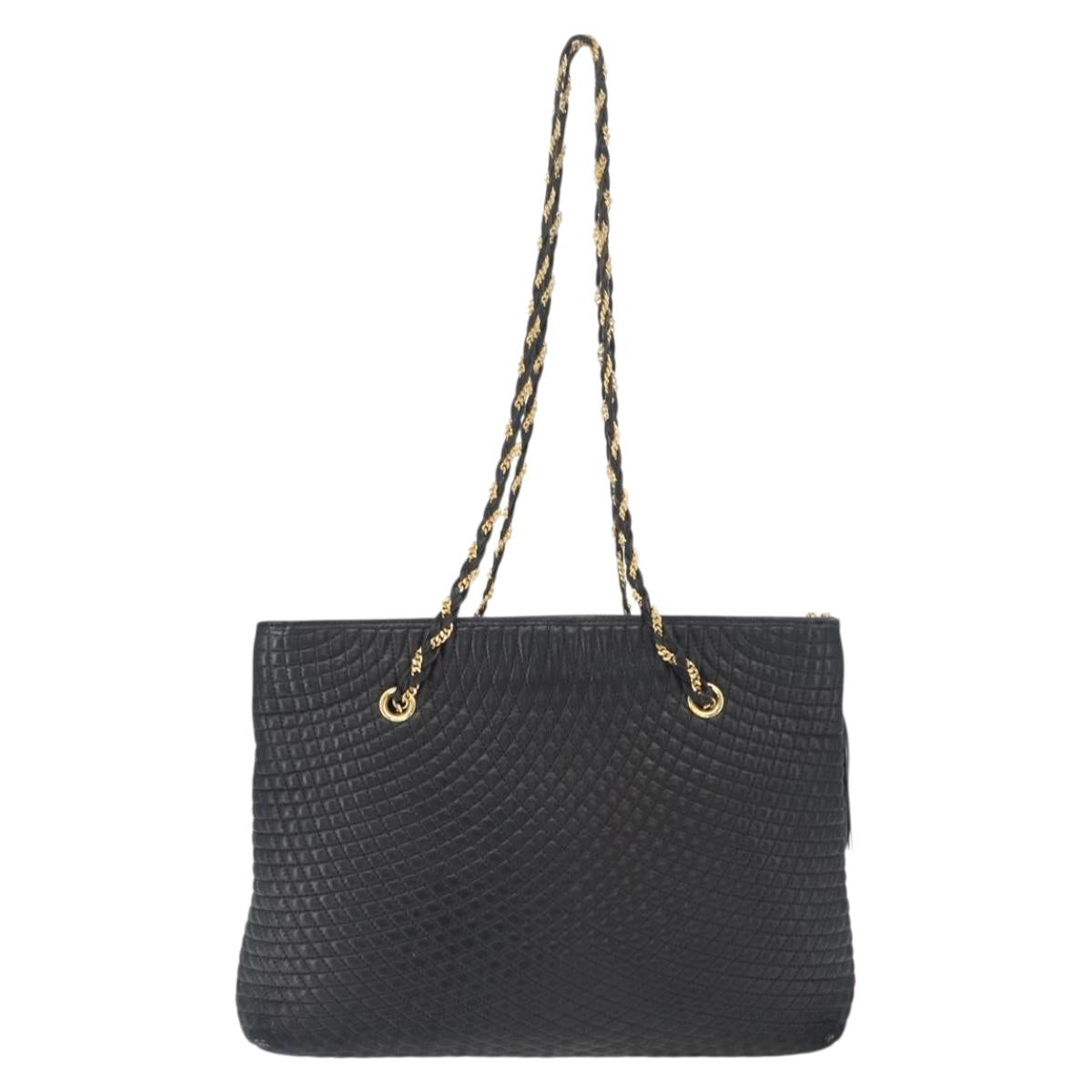 BALLY Quilted Chain Shoulder Bag Leather Black Gold Auth 164225
