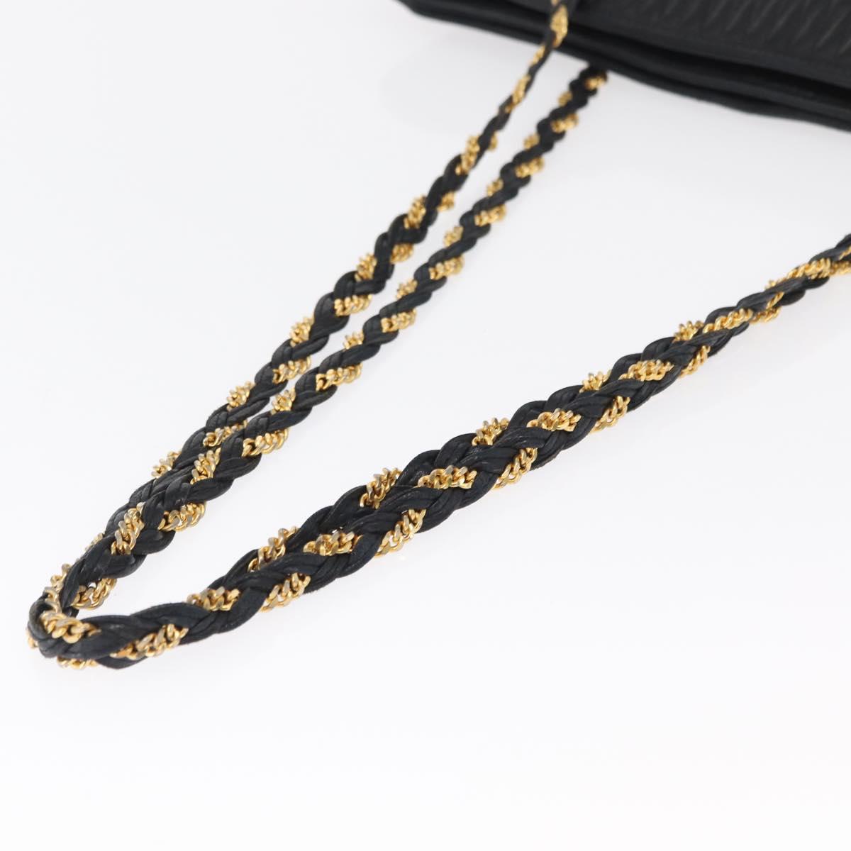 BALLY Quilted Chain Shoulder Bag Leather Black Gold Auth 164225