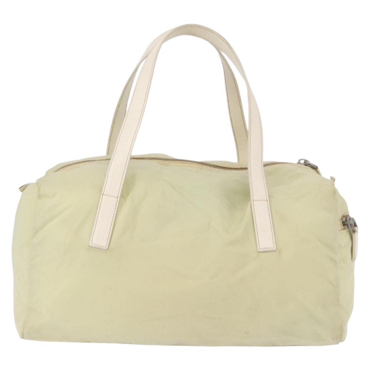 PRADA Hand Bag Nylon Ivory Silver Auth 164232