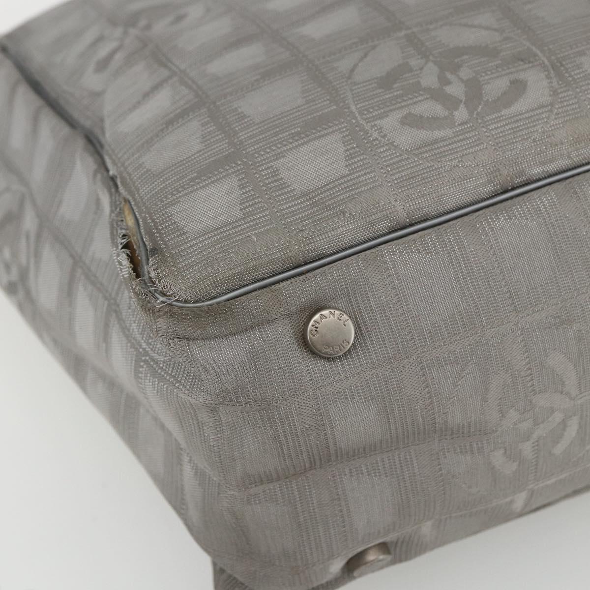 CHANEL New Travel line Tote Bag Silver CC Auth 164236