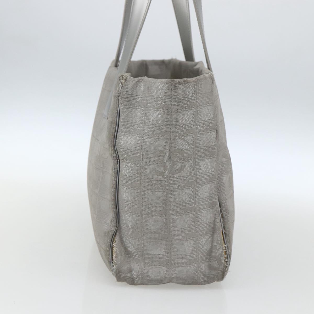 CHANEL New Travel line Tote Bag Silver CC Auth 164236