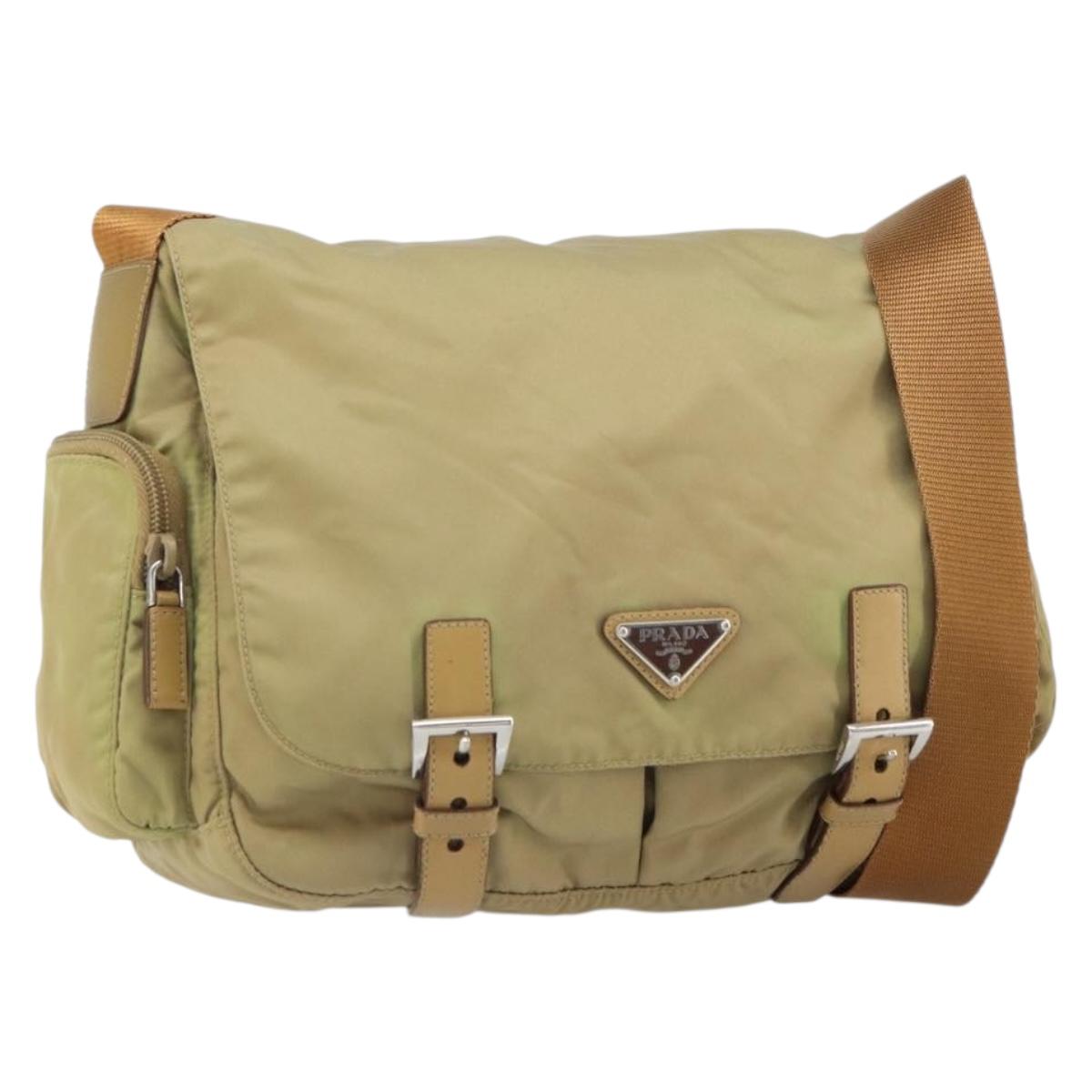 PRADA Shoulder Bag Nylon Beige Silver Auth 164243
