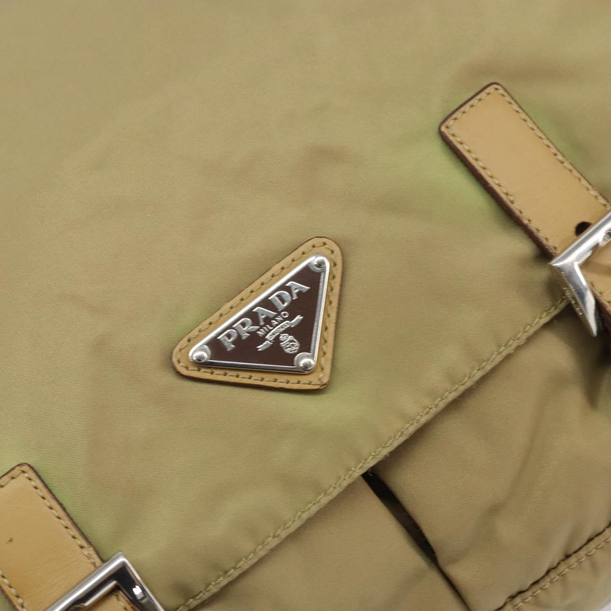 PRADA Shoulder Bag Nylon Beige Silver Auth 164243