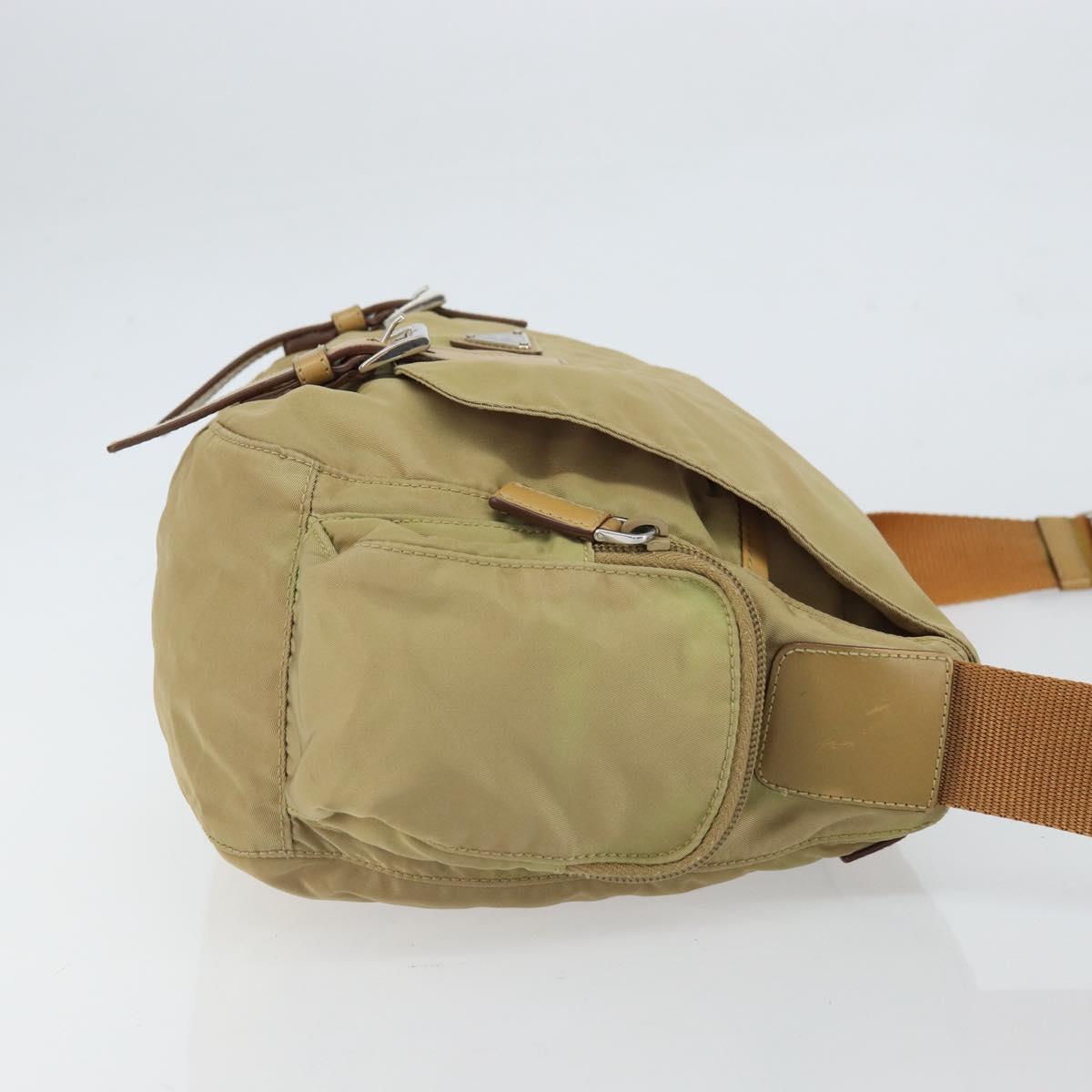PRADA Shoulder Bag Nylon Beige Silver Auth 164243