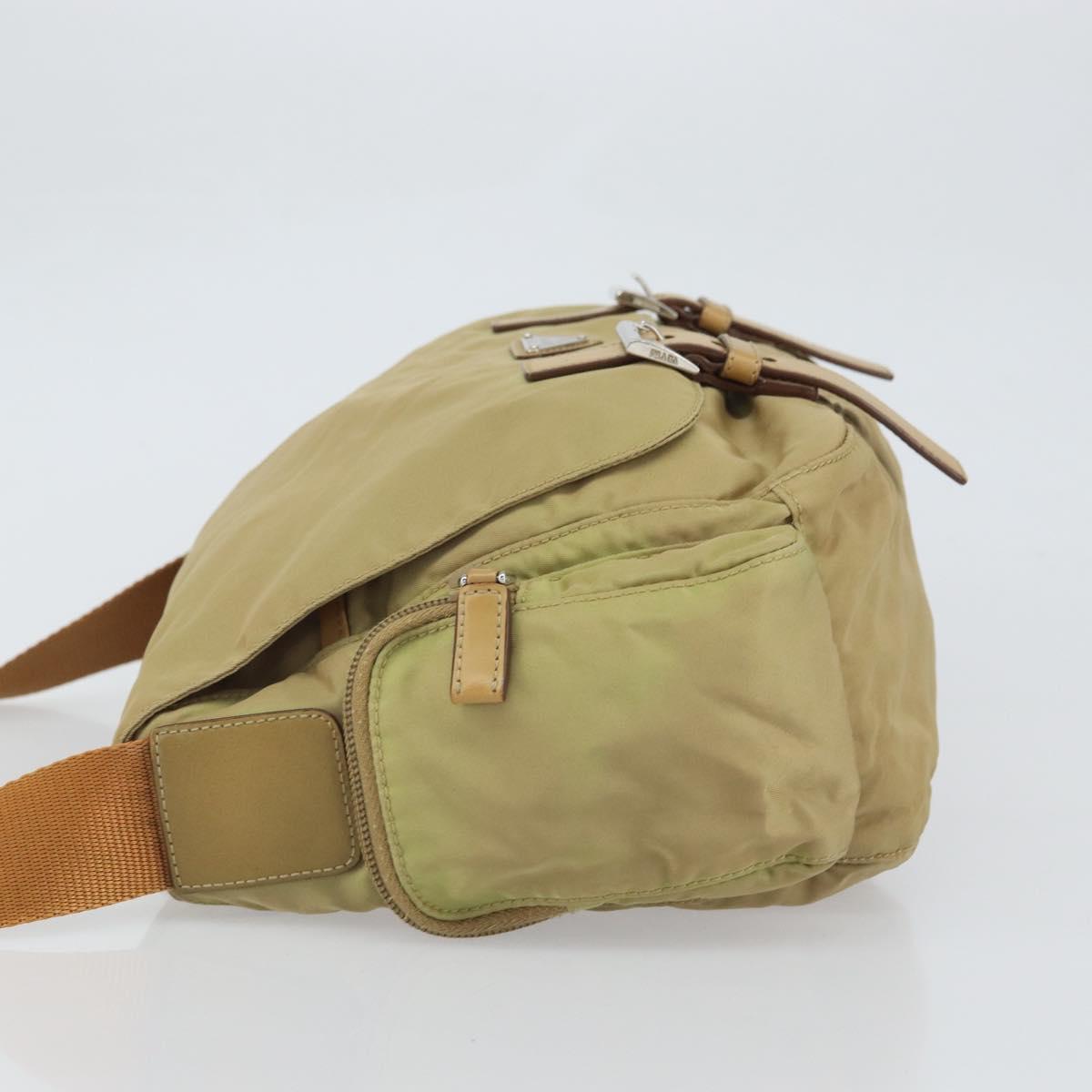 PRADA Shoulder Bag Nylon Beige Silver Auth 164243