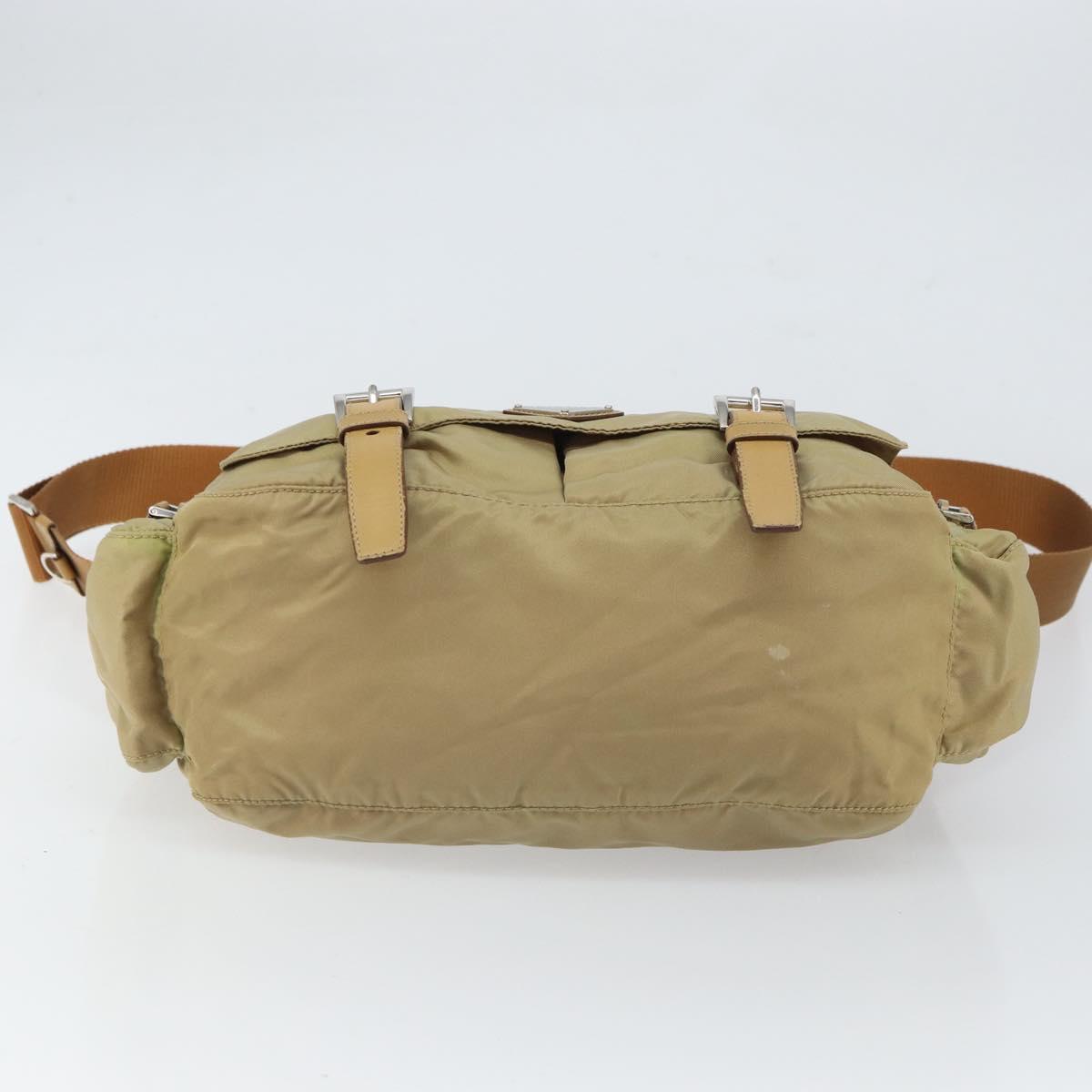 PRADA Shoulder Bag Nylon Beige Silver Auth 164243