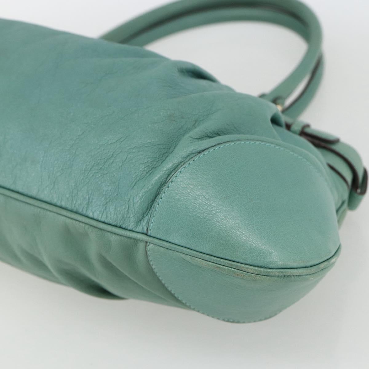 Salvatore Ferragamo Gancini Hand Bag Leather Gold Emerald Green Auth 164248