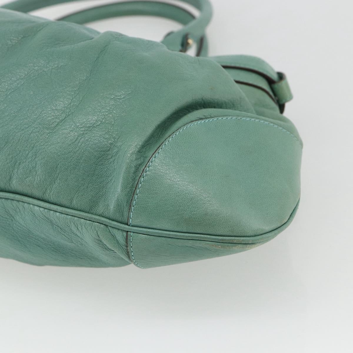 Salvatore Ferragamo Gancini Hand Bag Leather Gold Emerald Green Auth 164248