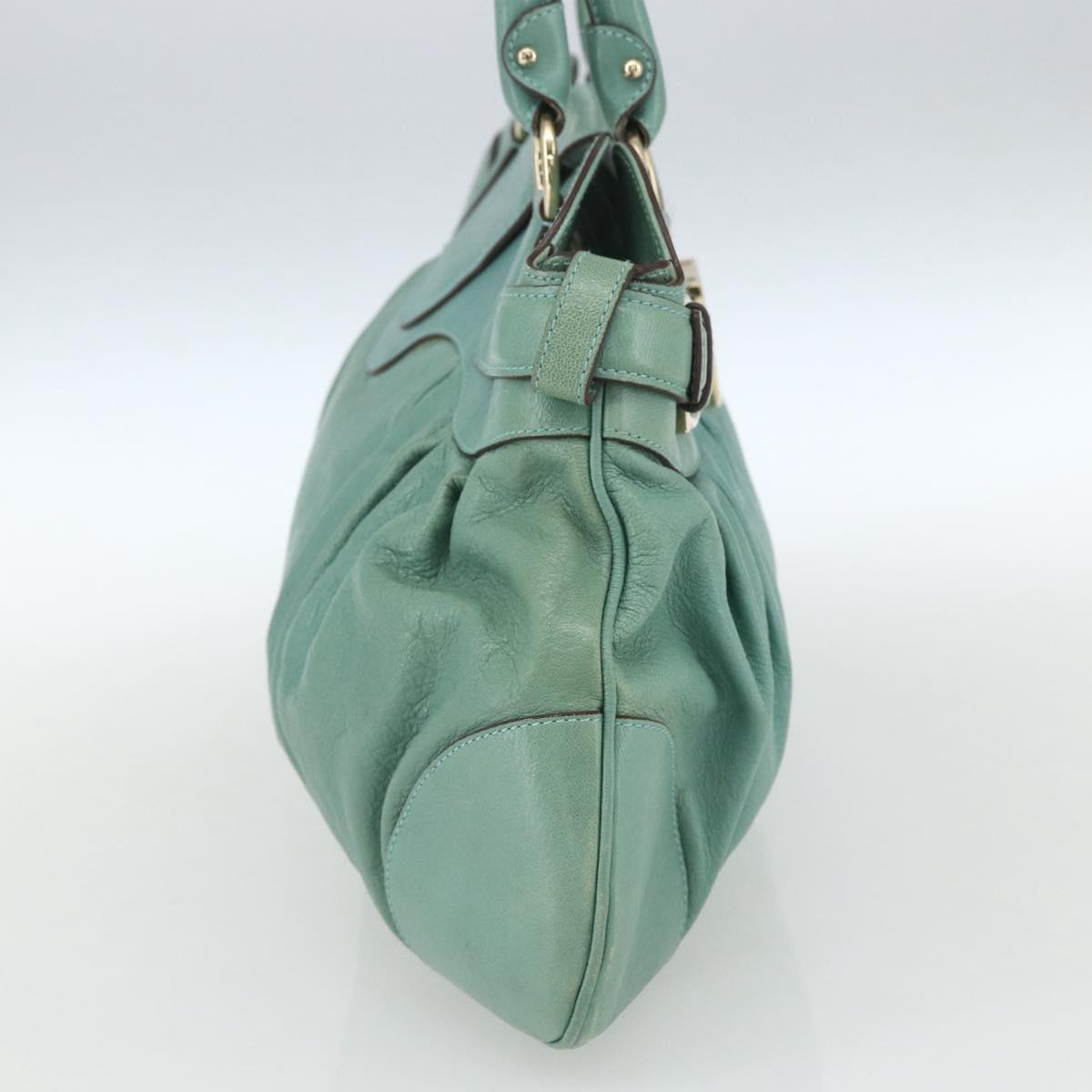 Salvatore Ferragamo Gancini Hand Bag Leather Gold Emerald Green Auth 164248