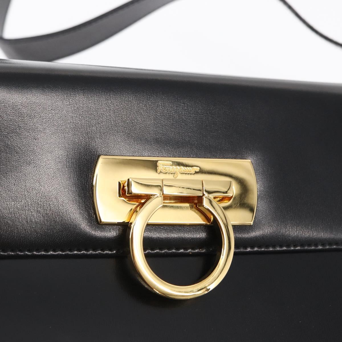 Salvatore Ferragamo Gancini Shoulder Bag Leather Black Gold Auth 164257