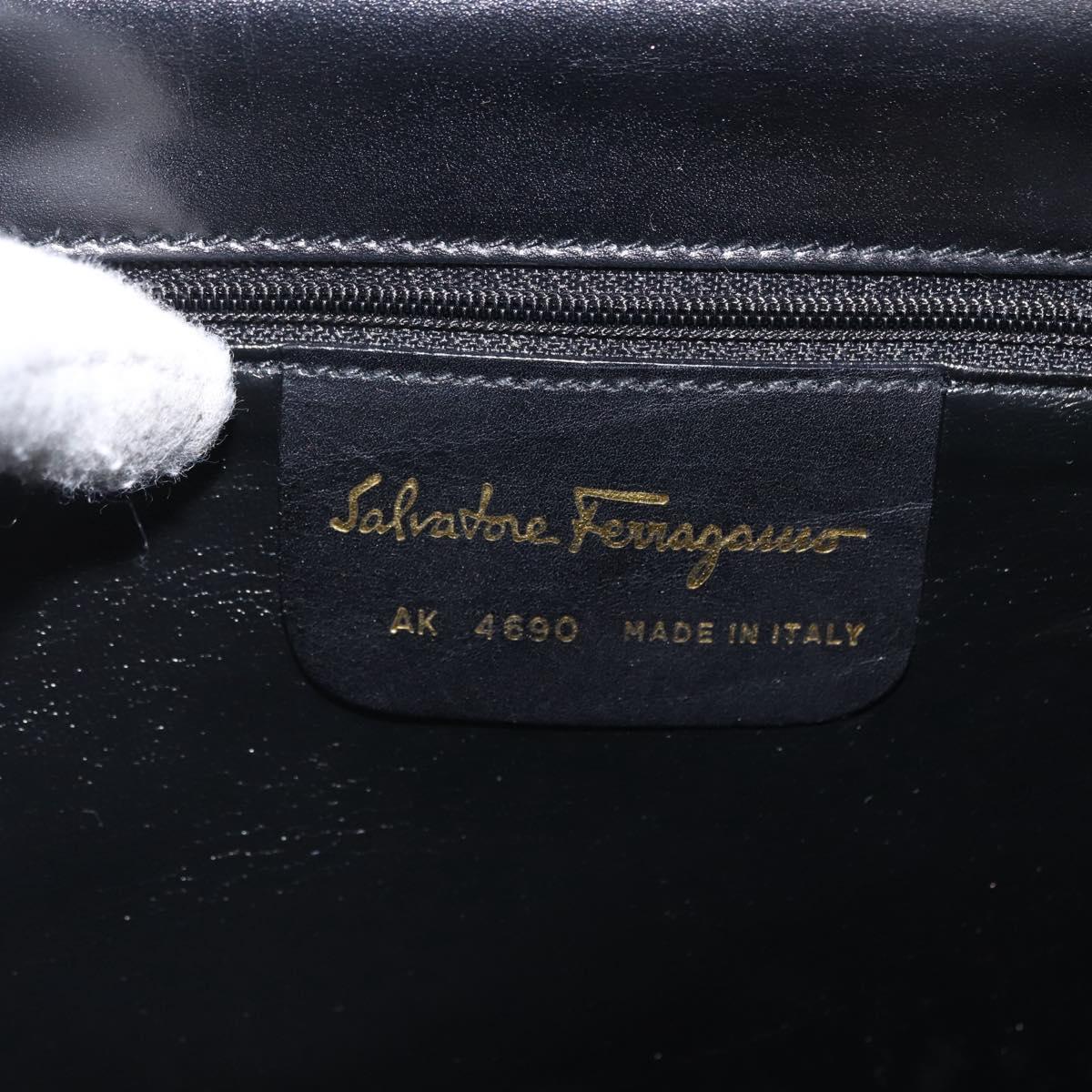 Salvatore Ferragamo Gancini Shoulder Bag Leather Black Gold Auth 164257