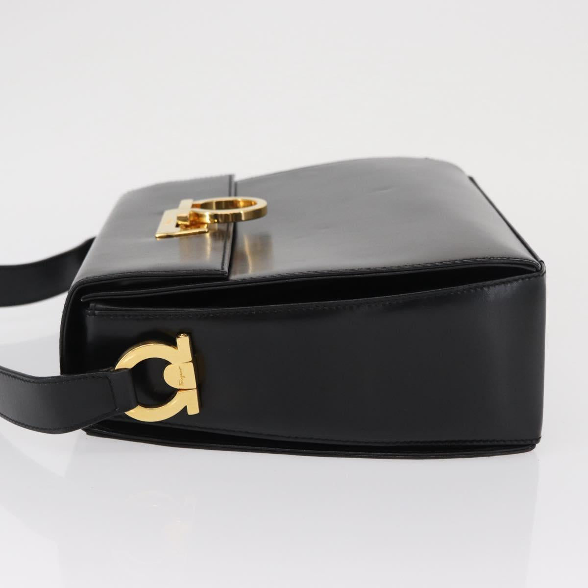 Salvatore Ferragamo Gancini Shoulder Bag Leather Black Gold Auth 164257