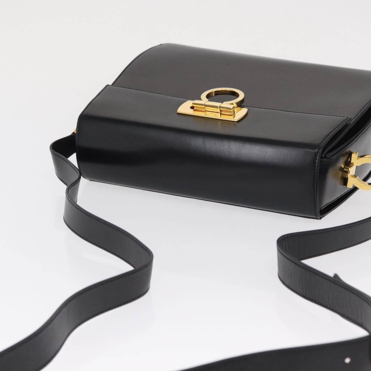 Salvatore Ferragamo Gancini Shoulder Bag Leather Black Gold Auth 164257