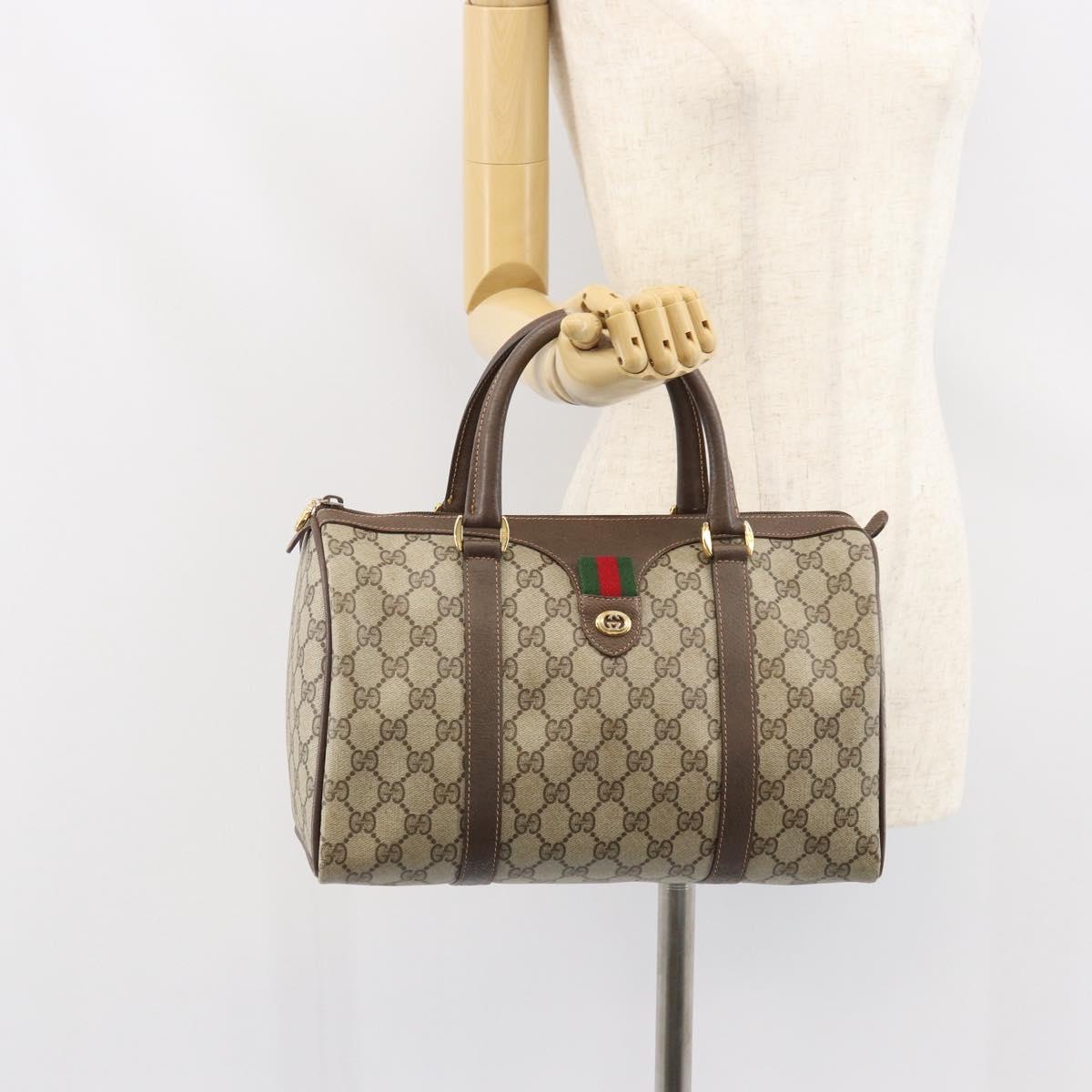 GUCCI GG Supreme Web Sherry Line Boston Bag PVC Beige Gold 40 02 007 Auth 164260