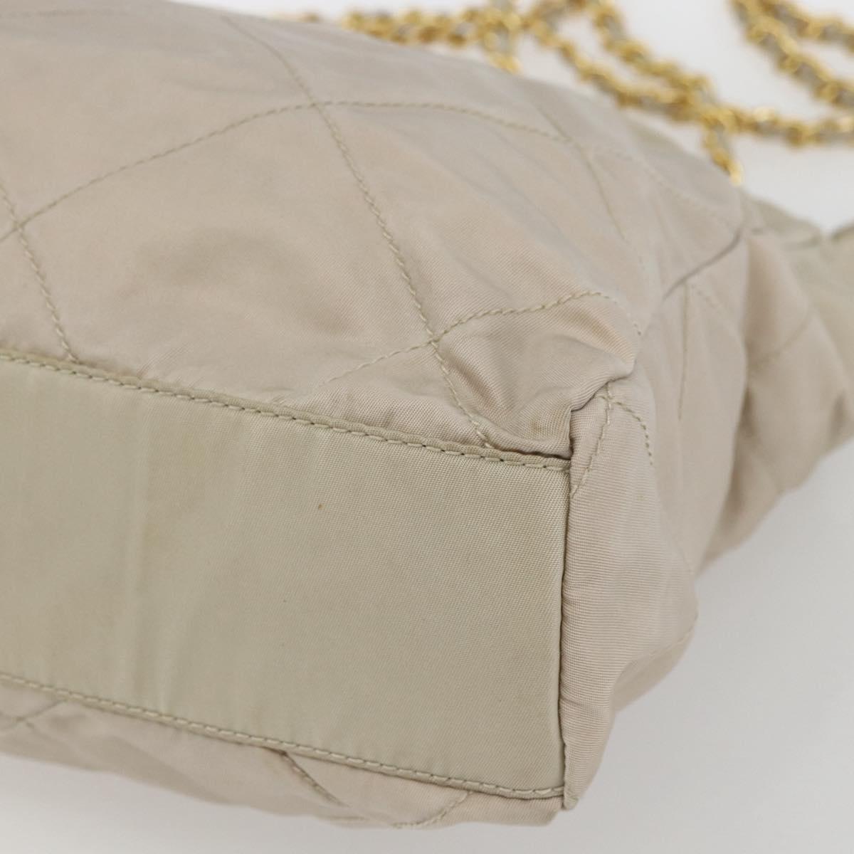 PRADA Chain Shoulder Bag Nylon Ivory Gold Auth 164262