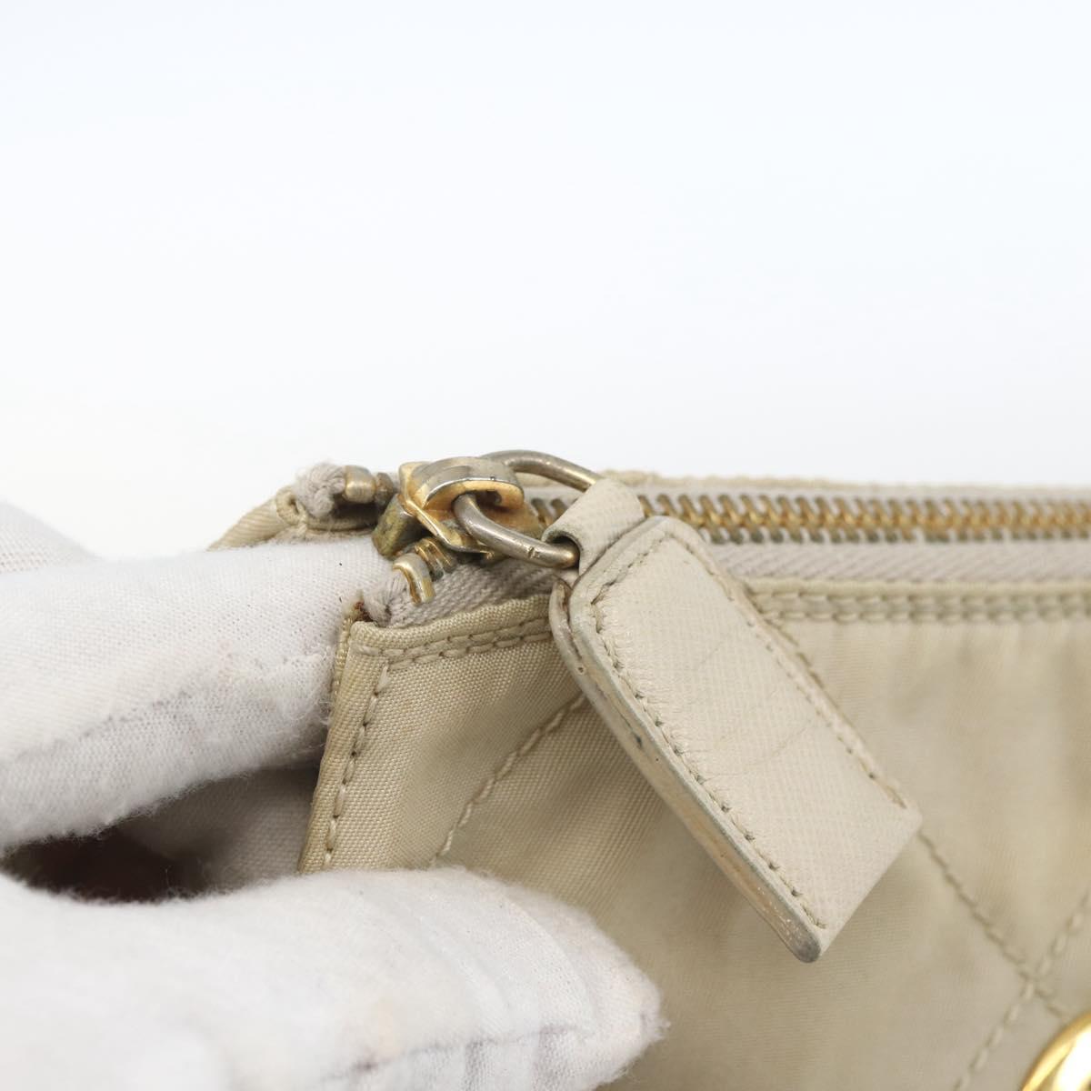 PRADA Chain Shoulder Bag Nylon Ivory Gold Auth 164262