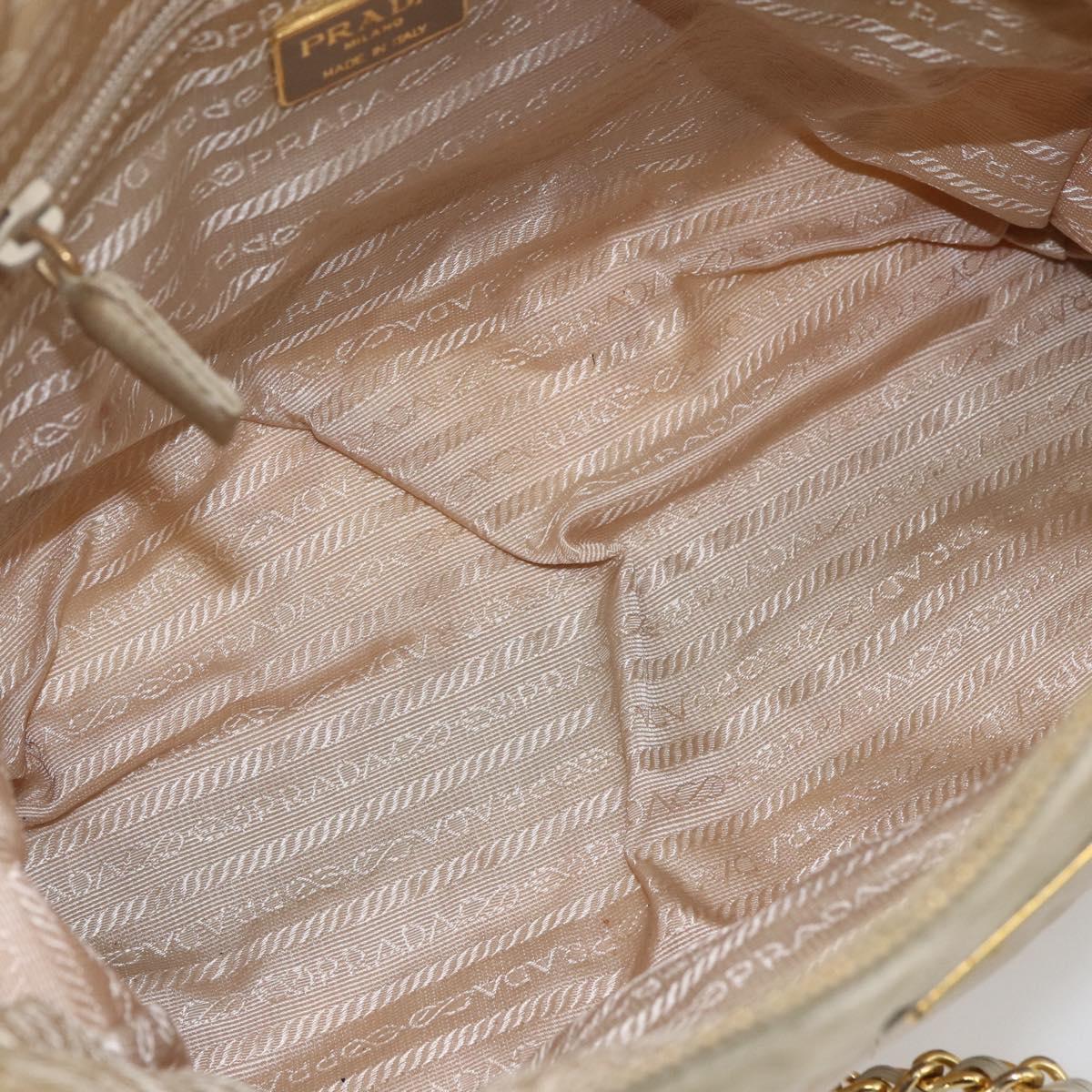 PRADA Chain Shoulder Bag Nylon Ivory Gold Auth 164262