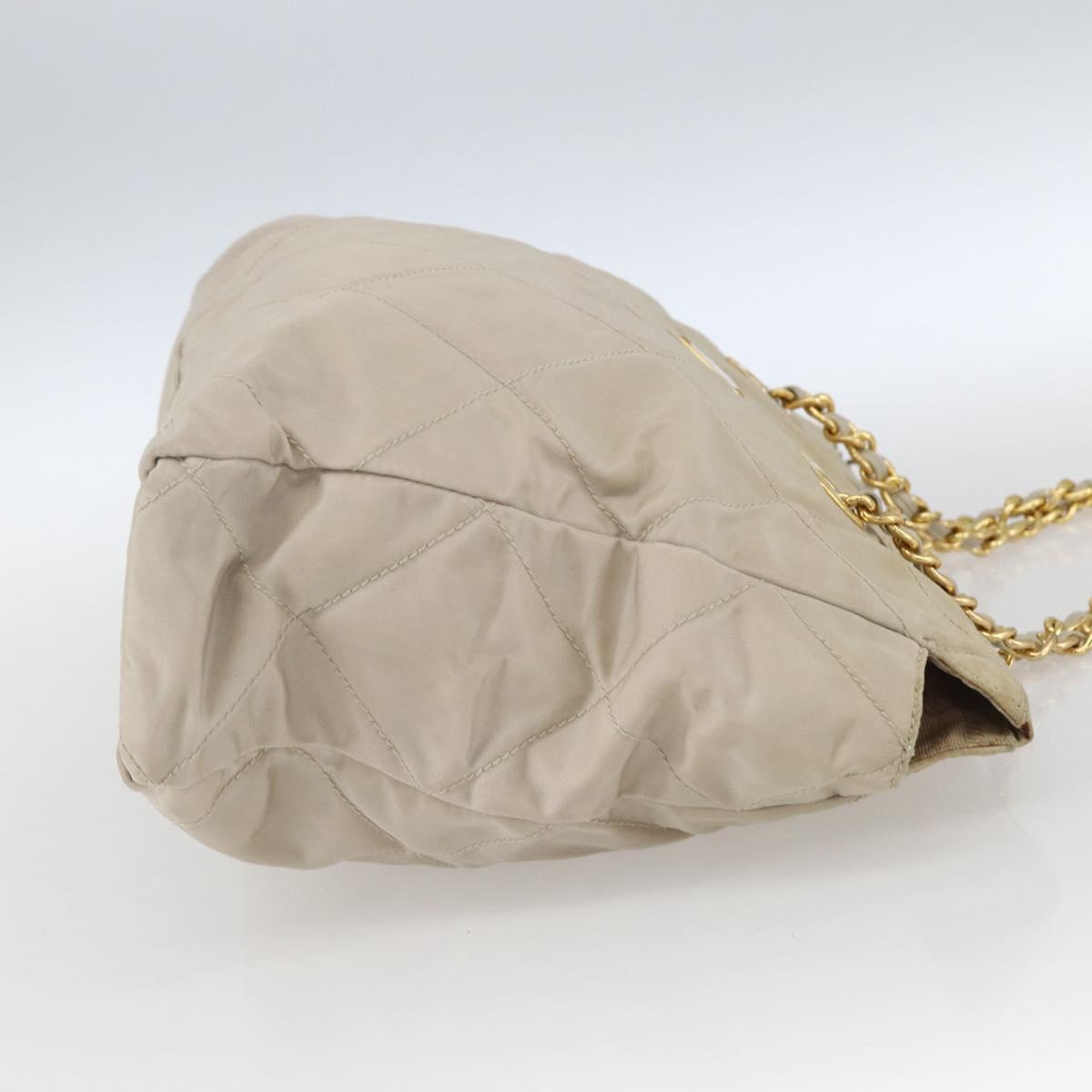 PRADA Chain Shoulder Bag Nylon Ivory Gold Auth 164262