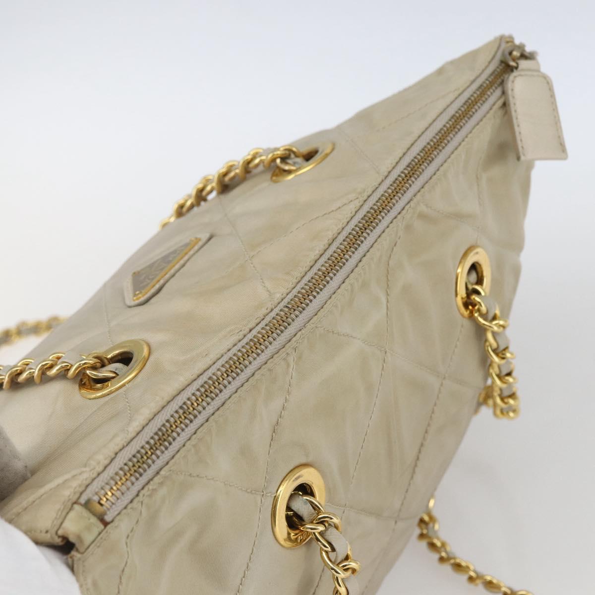 PRADA Chain Shoulder Bag Nylon Ivory Gold Auth 164262