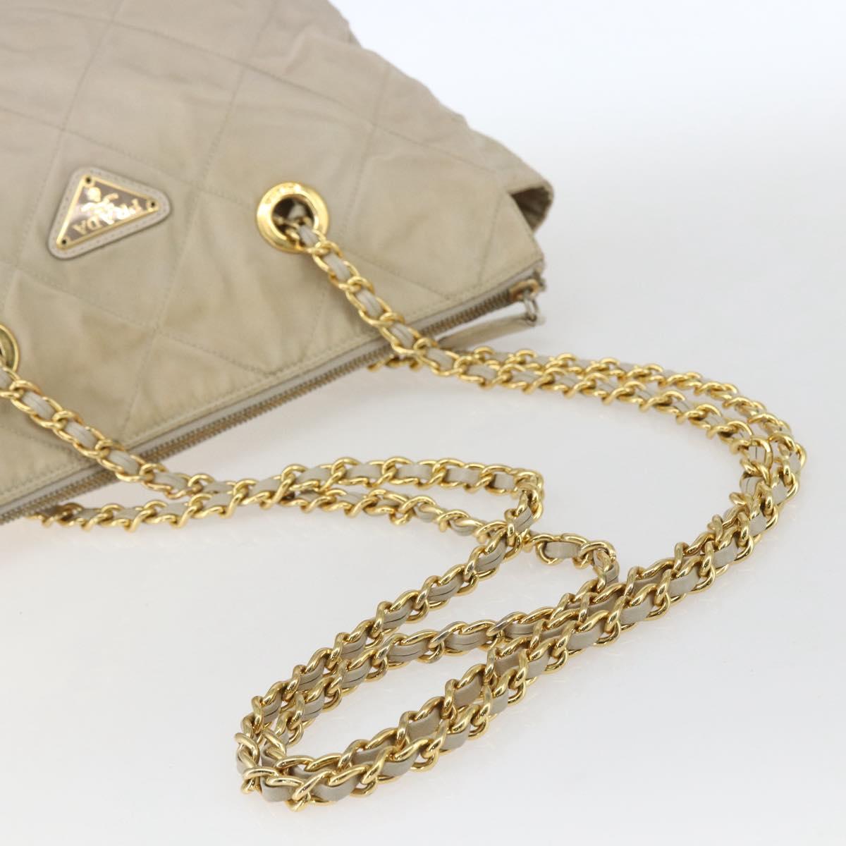 PRADA Chain Shoulder Bag Nylon Ivory Gold Auth 164262