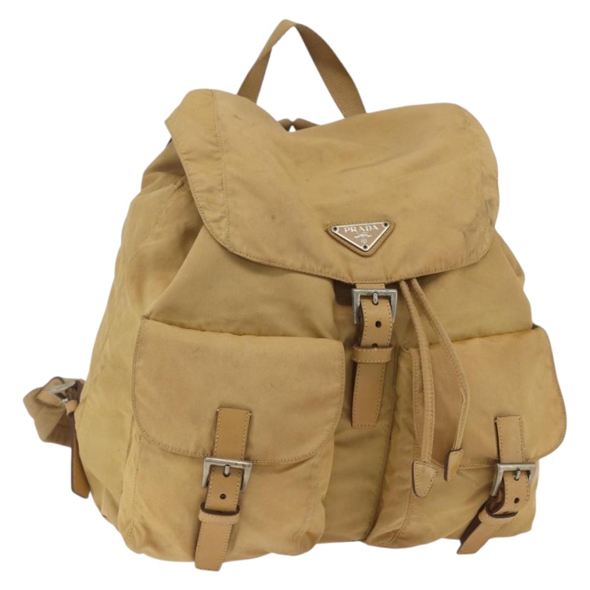 PRADA Backpack Nylon Beige Silver Auth 164263
