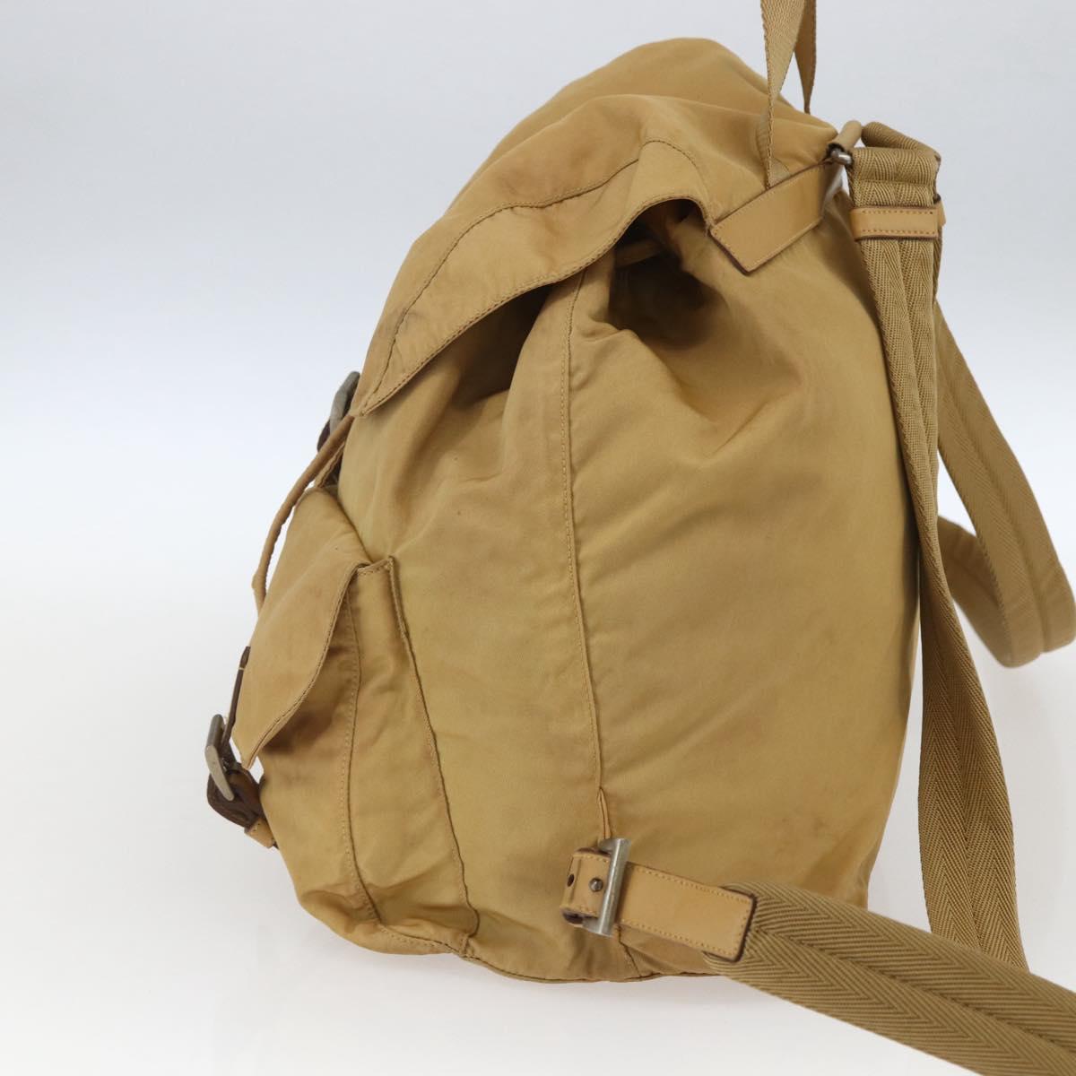 PRADA Backpack Nylon Beige Silver Auth 164263