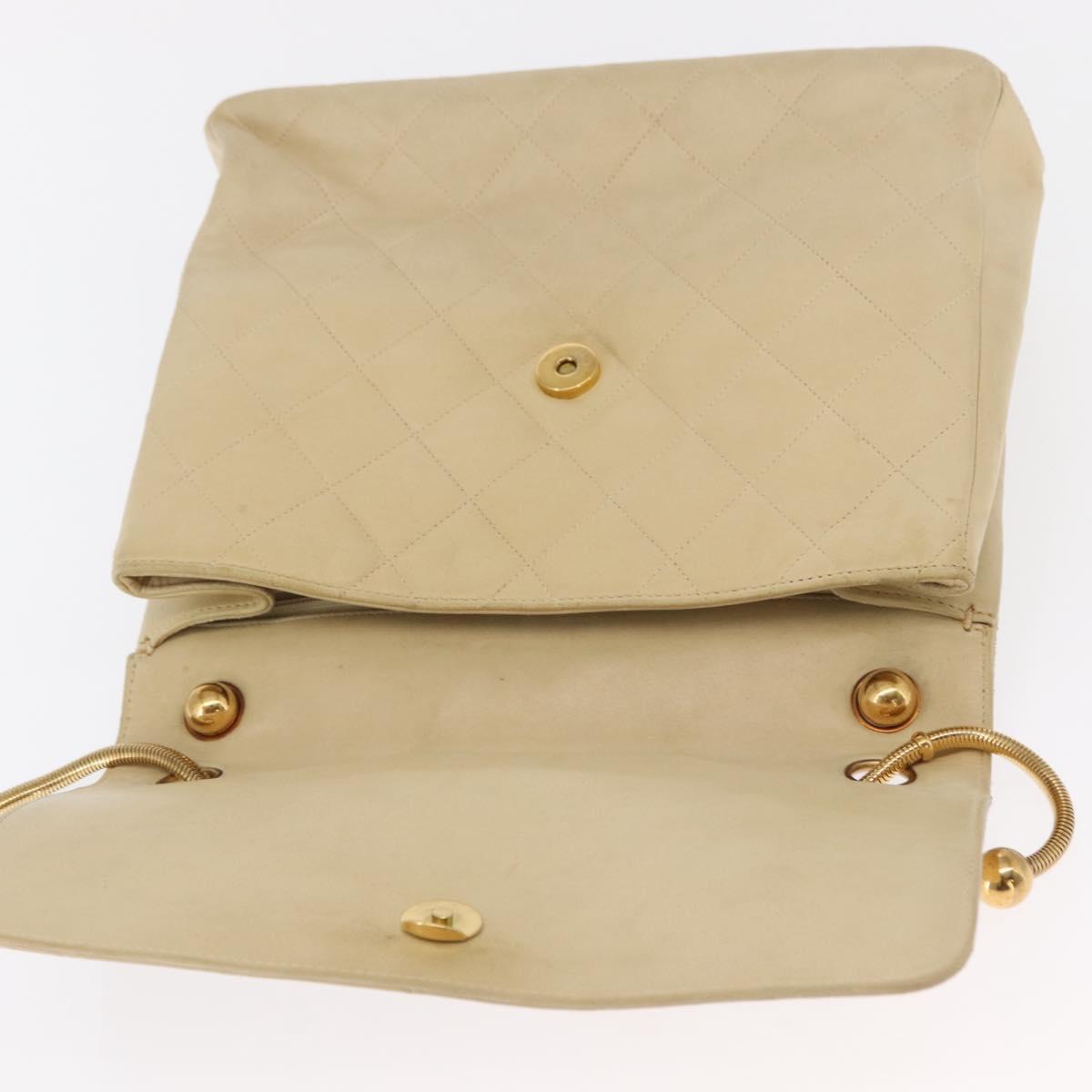 CHANEL Matelasse Chain Shoulder Bag Lamb Skin Ivory Gold CC Auth 164270