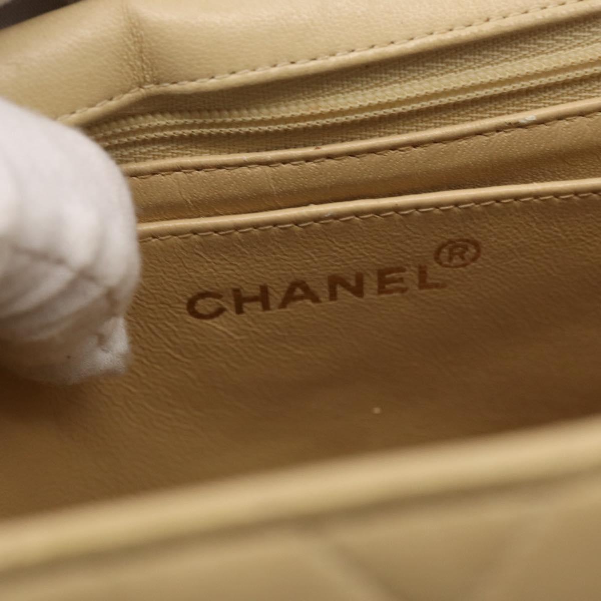 CHANEL Matelasse Chain Shoulder Bag Lamb Skin Ivory Gold CC Auth 164270