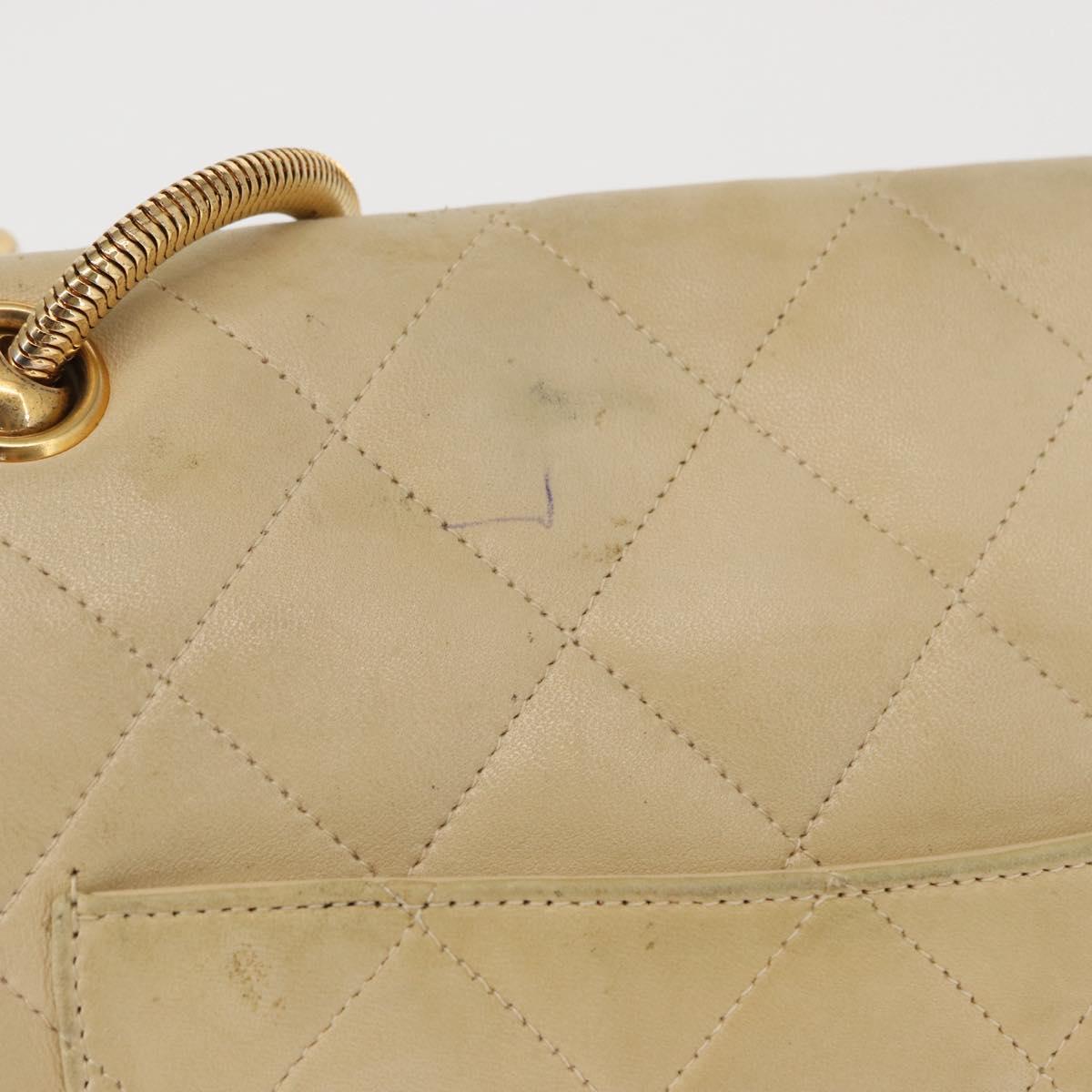 CHANEL Matelasse Chain Shoulder Bag Lamb Skin Ivory Gold CC Auth 164270