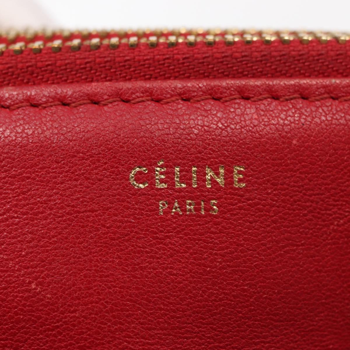 CELINE Trio Shoulder Bag Leather Red Gold Auth 164272