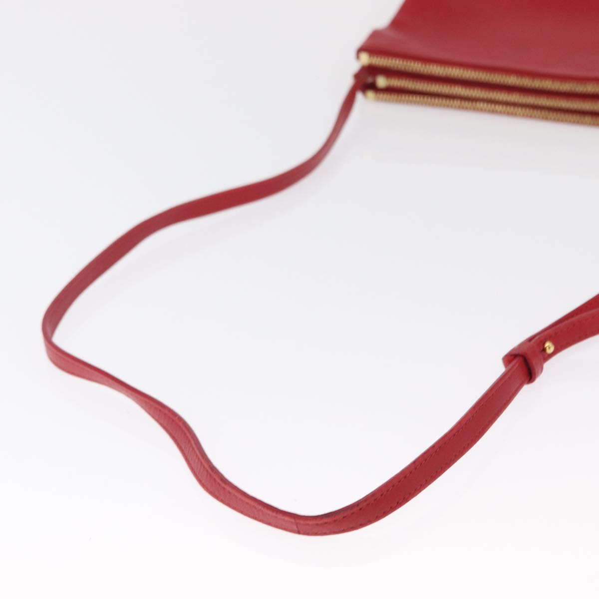 CELINE Trio Shoulder Bag Leather Red Gold Auth 164272