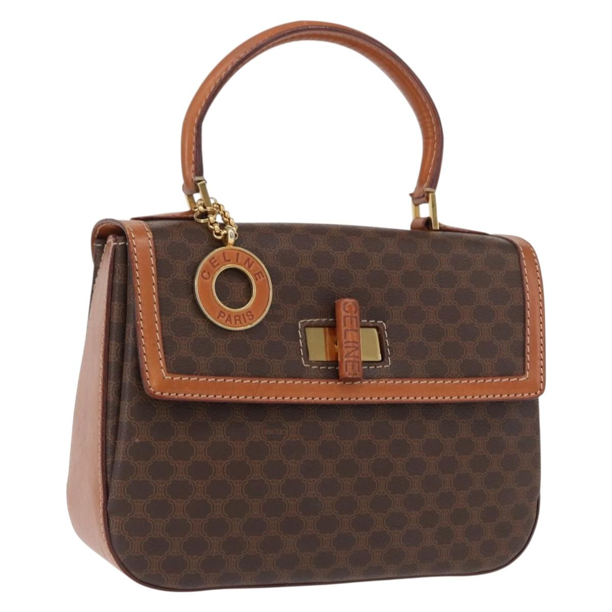 CELINE Macadam Canvas Hand Bag PVC Leather Brown Gold Auth 164277