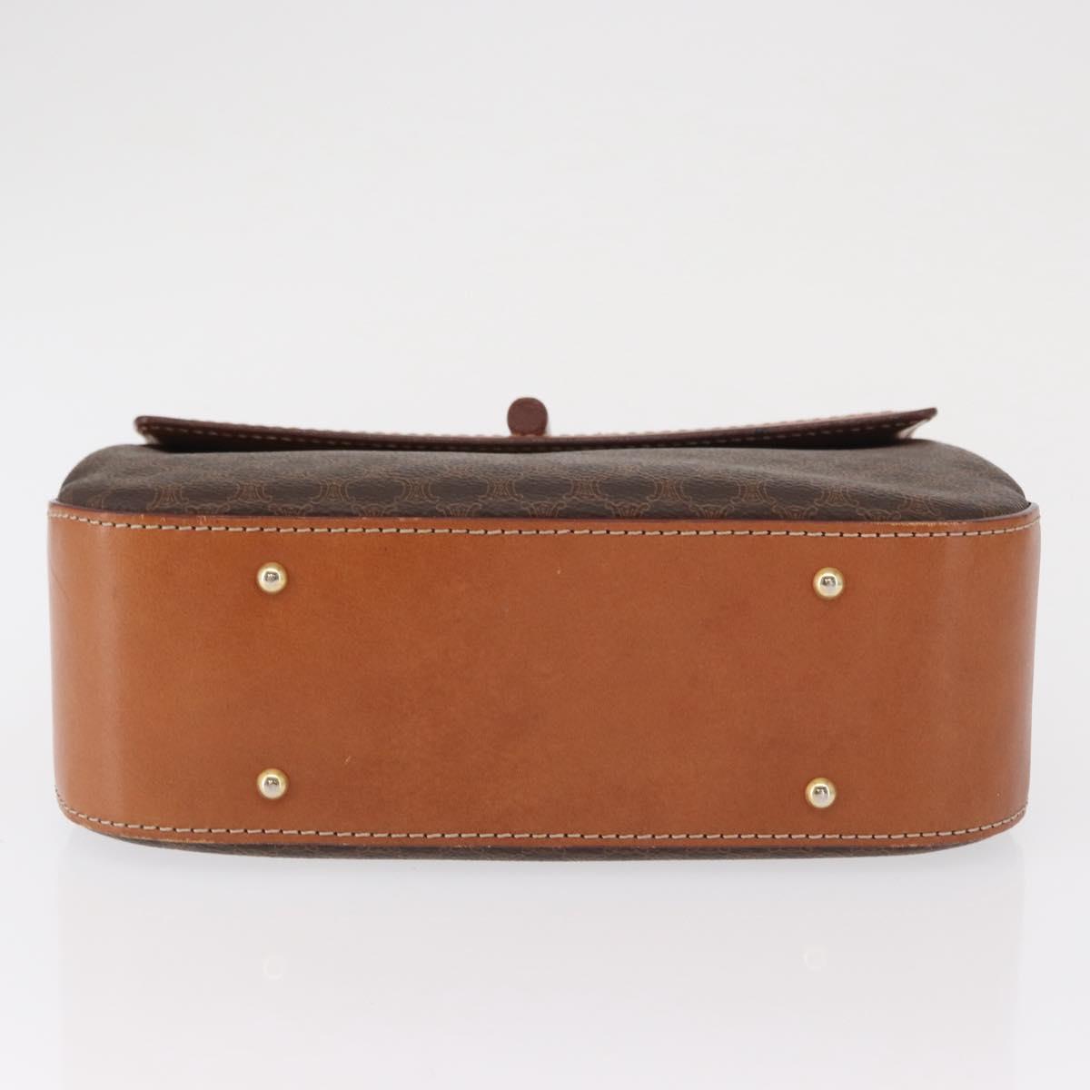 CELINE Macadam Canvas Hand Bag PVC Leather Brown Gold Auth 164277