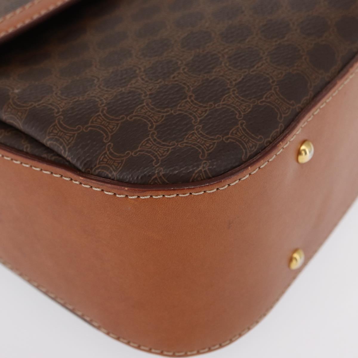 CELINE Macadam Canvas Hand Bag PVC Leather Brown Gold Auth 164277