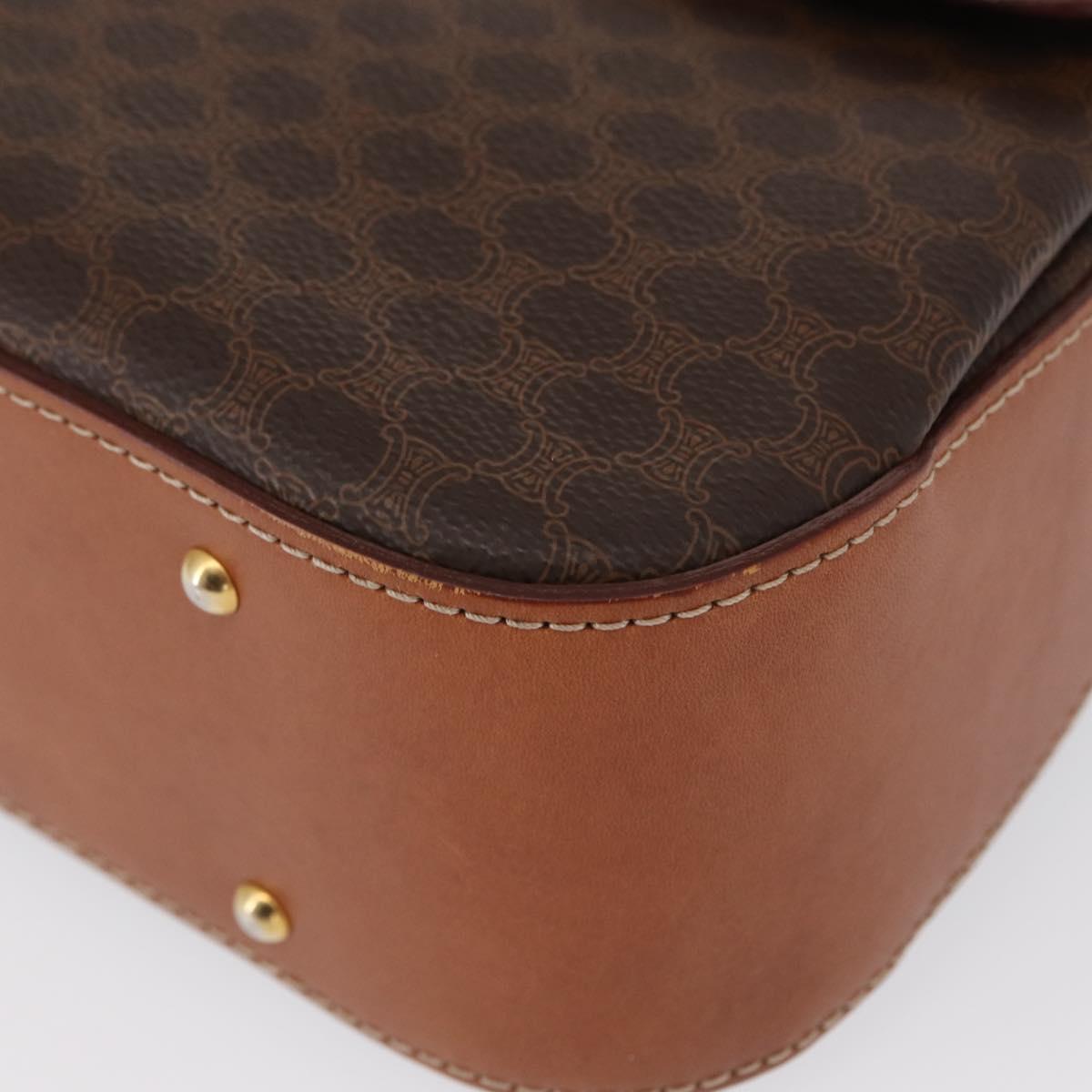 CELINE Macadam Canvas Hand Bag PVC Leather Brown Gold Auth 164277
