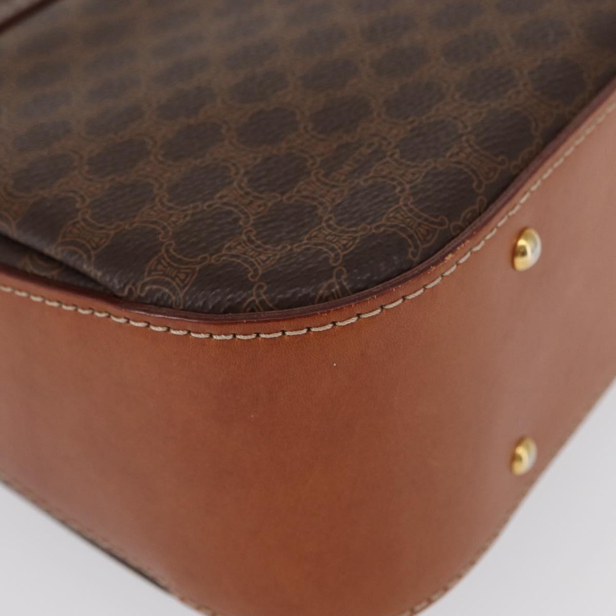 CELINE Macadam Canvas Hand Bag PVC Leather Brown Gold Auth 164277