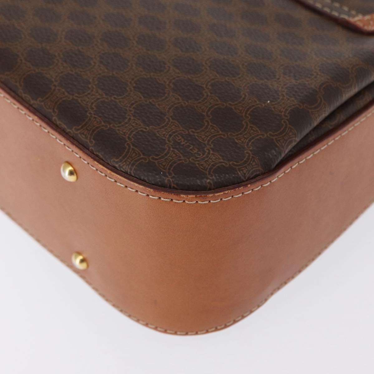 CELINE Macadam Canvas Hand Bag PVC Leather Brown Gold Auth 164277