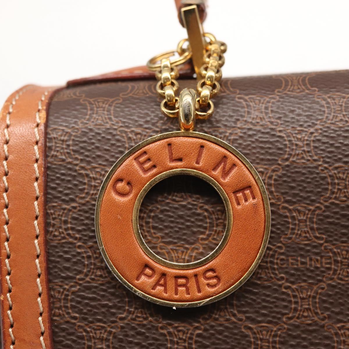 CELINE Macadam Canvas Hand Bag PVC Leather Brown Gold Auth 164277