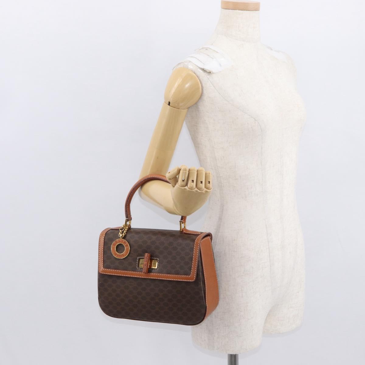 CELINE Macadam Canvas Hand Bag PVC Leather Brown Gold Auth 164277
