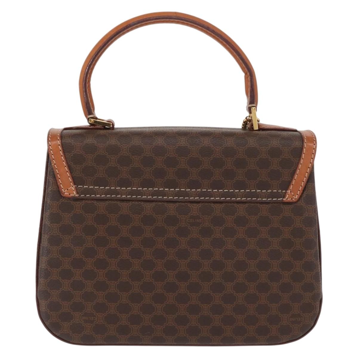 CELINE Macadam Canvas Hand Bag PVC Leather Brown Gold Auth 164277